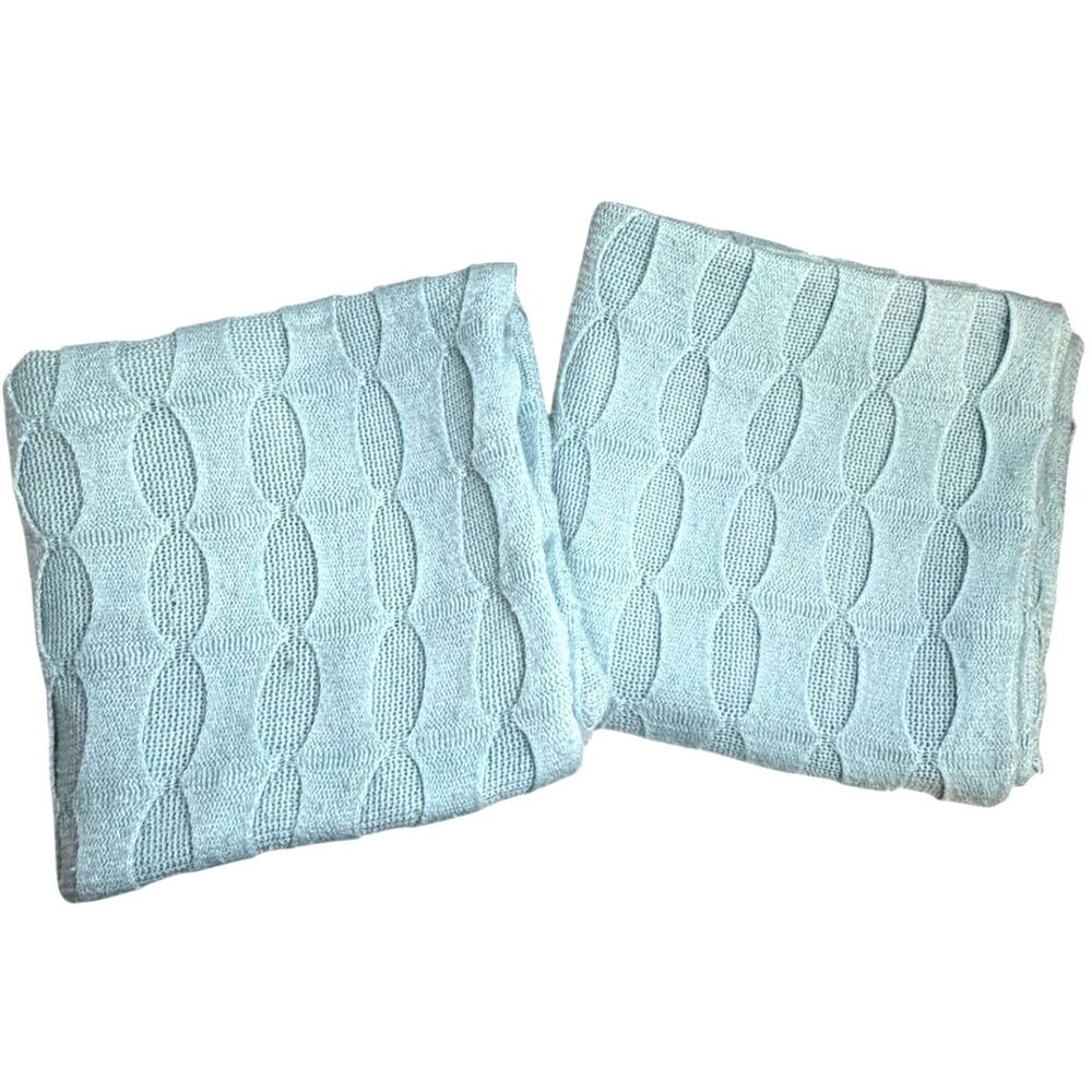 West Elm Teal Ribbon Knitted Acrylic Cotton Zip Close Pillow Cover Pair